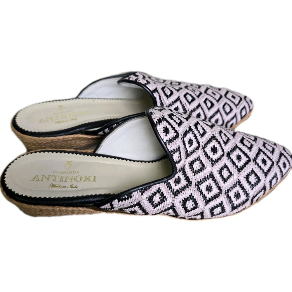 Clorinda Antinori Italian Slides Pink Black Tapestry Geometric Size 39 Preppy